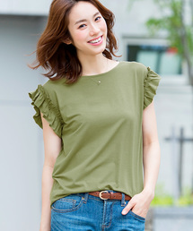 とろみ素材 袖フリルTシャツ