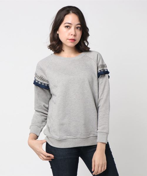 go slow caravan（ゴースローキャラバン）の「OPTIMISM/オプティミズム　裏毛チロリアンクルー（スウェット・レディース・カーキ/杢グレー・FREE）」の2枚目の写真