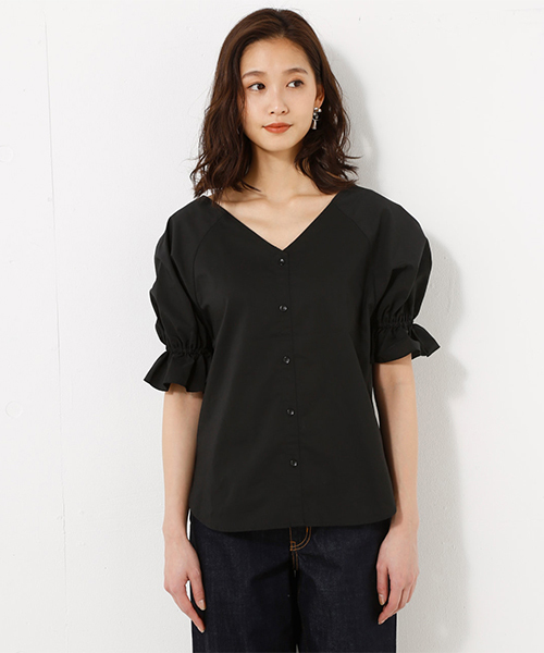 AZUL by moussy（アズールバイマウジー）の「TCマーベラス3WAYパフスリーブブラウス（シャツ/ブラウス・レディース・ブラック/オフホワイト・MEDIUM/SMALL）」の7枚目の写真