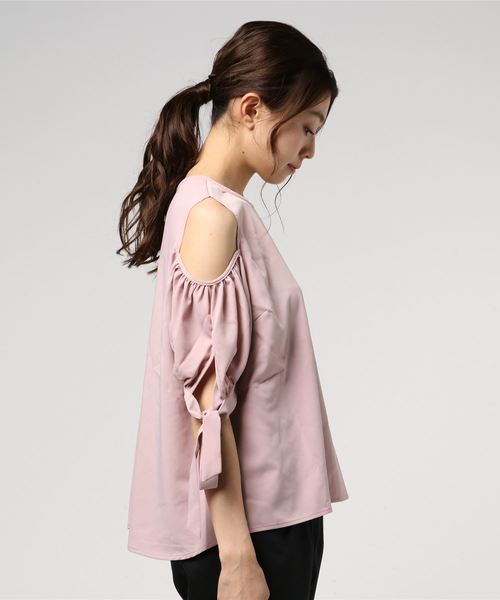 KOBE LETTUCE（コウベレタス）の「[ギンガムチェック柄/無地]袖口リボンオープンショルダーブラウス/レディーストップス[C3203]神戸レタス（シャツ/ブラウス・レディース・ブラック系その他/ブラック/グリーン/オフホワイト/グレー系その他/ピンク・FREE）」の8枚目の写真