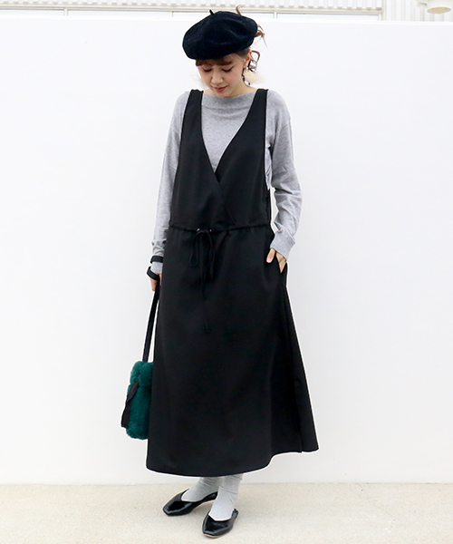 n'ee-ne（ネーネ）の「2wayカシュクール　ジャンパースカート（ジャンパースカート・レディース・チャコールグレー/ブラック・FREE）」の2枚目の写真