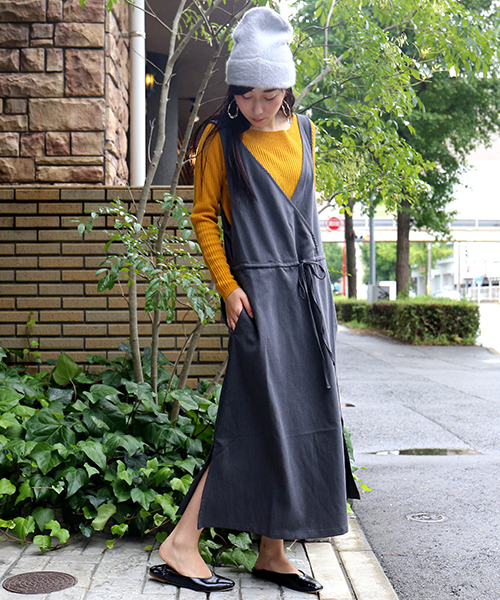 n'ee-ne（ネーネ）の「2wayカシュクール　ジャンパースカート（ジャンパースカート・レディース・チャコールグレー/ブラック・FREE）」の3枚目の写真