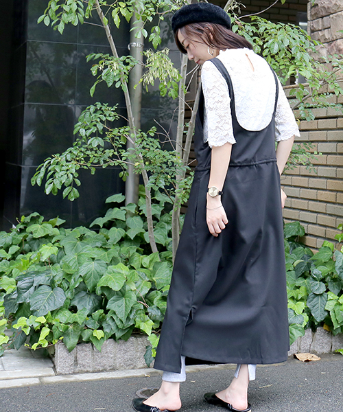 n'ee-ne（ネーネ）の「2wayカシュクール　ジャンパースカート（ジャンパースカート・レディース・チャコールグレー/ブラック・FREE）」の5枚目の写真