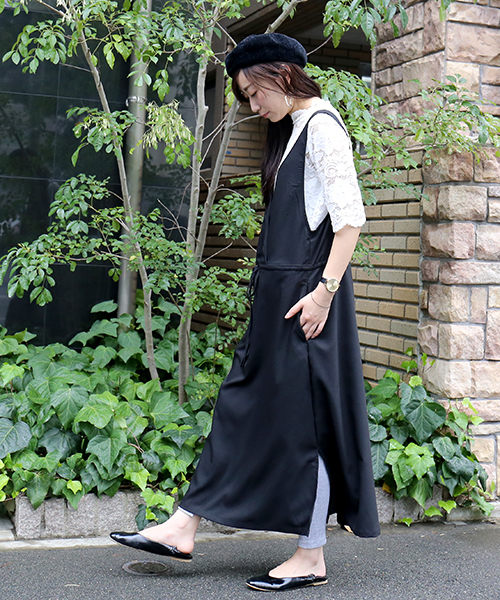 n'ee-ne（ネーネ）の「2wayカシュクール　ジャンパースカート（ジャンパースカート・レディース・チャコールグレー/ブラック・FREE）」の4枚目の写真