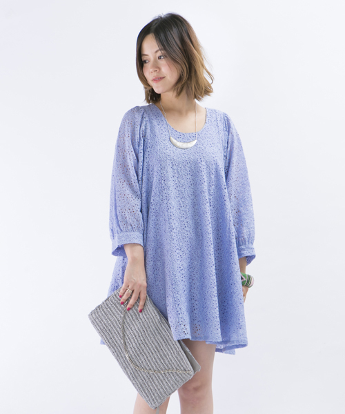 mystic（ミスティック）の「レースバルーン袖ワンピース（ワンピース・レディース・ベージュ/ラベンダー/オフホワイト/ブラック/グリーン/ネイビー・ﾌﾘ-）」の20枚目の写真