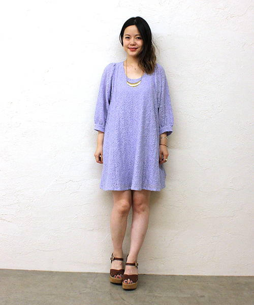 mystic（ミスティック）の「レースバルーン袖ワンピース（ワンピース・レディース・ベージュ/ラベンダー/オフホワイト/ブラック/グリーン/ネイビー・ﾌﾘ-）」の21枚目の写真