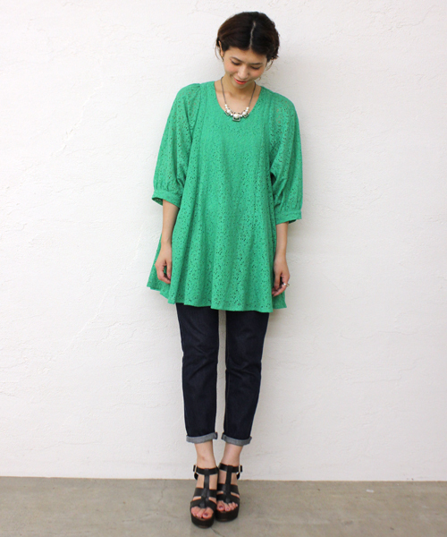 mystic（ミスティック）の「レースバルーン袖ワンピース（ワンピース・レディース・ベージュ/ラベンダー/オフホワイト/ブラック/グリーン/ネイビー・ﾌﾘ-）」の22枚目の写真