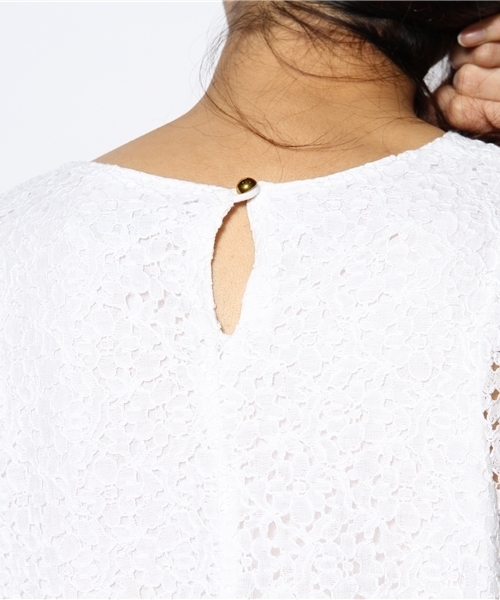 mystic（ミスティック）の「レースバルーン袖ワンピース（ワンピース・レディース・ベージュ/ラベンダー/オフホワイト/ブラック/グリーン/ネイビー・ﾌﾘ-）」の14枚目の写真