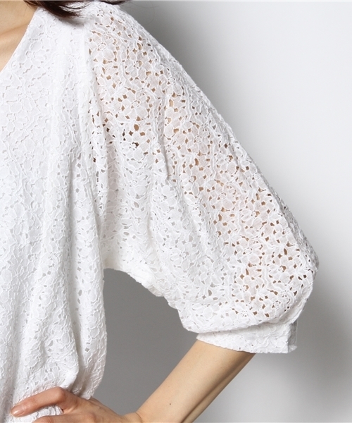 mystic（ミスティック）の「レースバルーン袖ワンピース（ワンピース・レディース・ベージュ/ラベンダー/オフホワイト/ブラック/グリーン/ネイビー・ﾌﾘ-）」の15枚目の写真