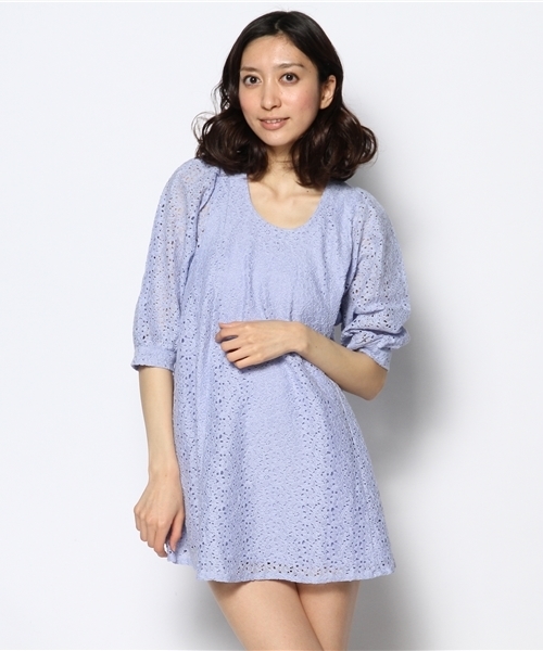 mystic（ミスティック）の「レースバルーン袖ワンピース（ワンピース・レディース・ベージュ/ラベンダー/オフホワイト/ブラック/グリーン/ネイビー・ﾌﾘ-）」の17枚目の写真