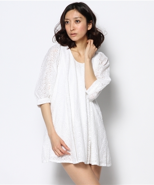 mystic（ミスティック）の「レースバルーン袖ワンピース（ワンピース・レディース・ベージュ/ラベンダー/オフホワイト/ブラック/グリーン/ネイビー・ﾌﾘ-）」の18枚目の写真