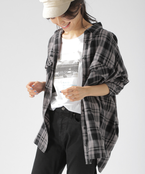 BAYFLOW（ベイフロー）の「BIGシルエットチェックシャツ（シャツ/ブラウス・レディース・チャコールグレー/ネイビー/マスタード・SMALL/MEDIUM）」の13枚目の写真