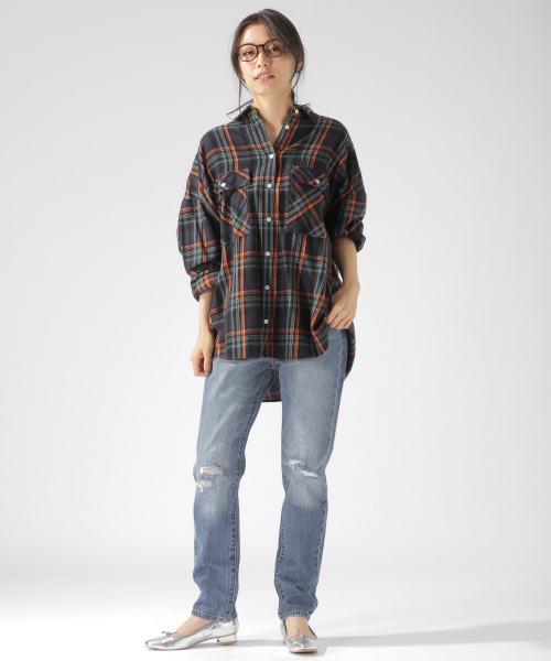 BAYFLOW（ベイフロー）の「BIGシルエットチェックシャツ（シャツ/ブラウス・レディース・チャコールグレー/ネイビー/マスタード・SMALL/MEDIUM）」の6枚目の写真