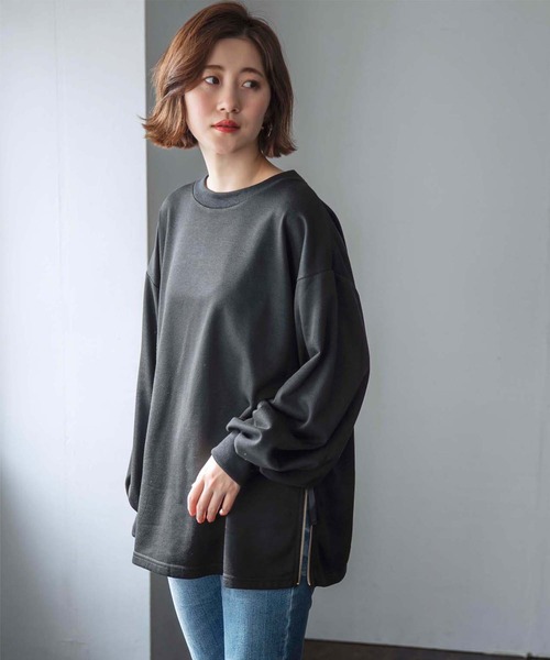 GeeRA(ジーラ)の「【WEB限定】脇ジップスウェットトレーナー(スウェット)」|ブラック