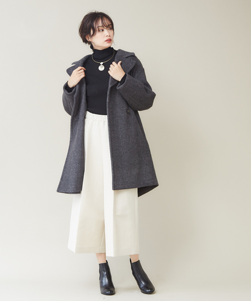 y*o様 qualite　ウールヘリンボンビーバーコート　ベージュ　完売品 PINKY&DIANNE - ヘリンボンリバーコート (ベージュ) / ウール