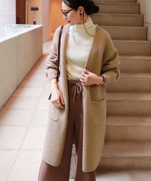 andme（アンドミー）の「ロング丈ふっくらブークレニットカーディガン（カーディガン/ボレロ・レディース・ブラック/グレー/ベージュ/チャコールグレー/ベージュ系その他/オフホワイト/オリーブ・M/S）」の6枚目の写真