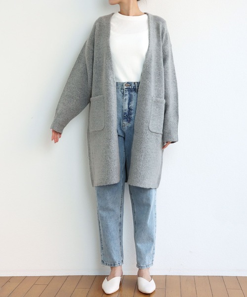 andme（アンドミー）の「ロング丈ふっくらブークレニットカーディガン（カーディガン/ボレロ・レディース・ブラック/グレー/ベージュ/チャコールグレー/ベージュ系その他/オフホワイト/オリーブ・M/S）」の21枚目の写真