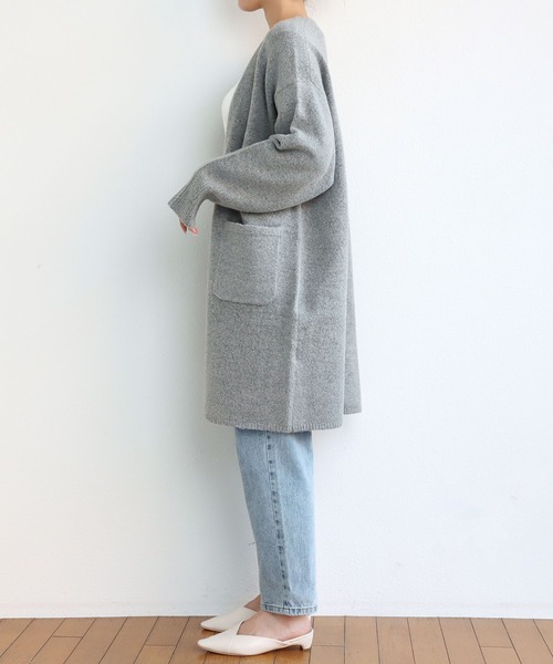 andme（アンドミー）の「ロング丈ふっくらブークレニットカーディガン（カーディガン/ボレロ・レディース・ブラック/グレー/ベージュ/チャコールグレー/ベージュ系その他/オフホワイト/オリーブ・M/S）」の22枚目の写真