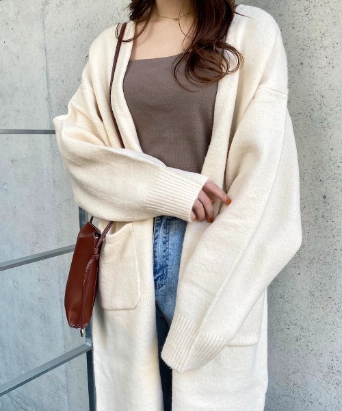 ロング丈ふっくらブークレニットカーディガン（カーディガン/ボレロ