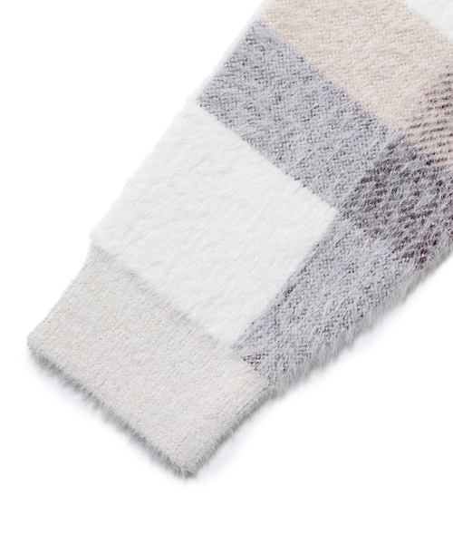 JUNRED（ジュンレッド）の「シャギーチェッククルーニット（ニット/セーター・メンズ・ブラック/ベージュ・M/L）」の3枚目の写真