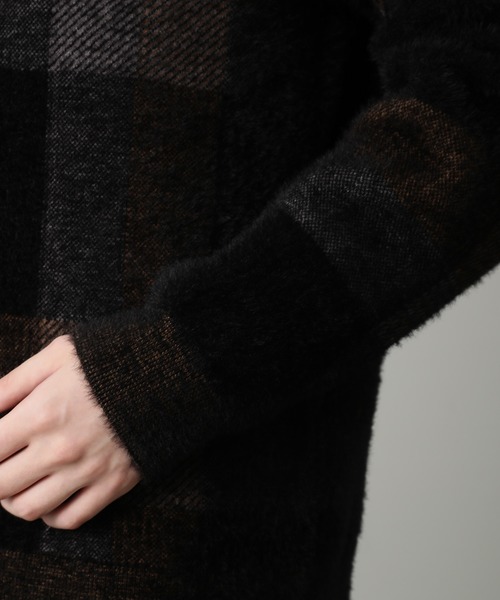 JUNRED（ジュンレッド）の「シャギーチェッククルーニット（ニット/セーター・メンズ・ブラック/ベージュ・M/L）」の8枚目の写真