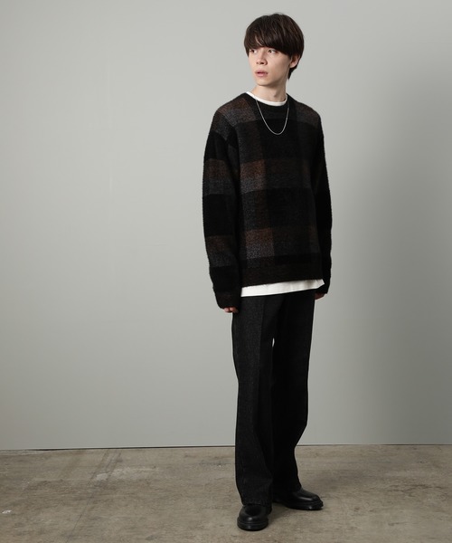 JUNRED（ジュンレッド）の「シャギーチェッククルーニット（ニット/セーター・メンズ・ブラック/ベージュ・M/L）」の14枚目の写真