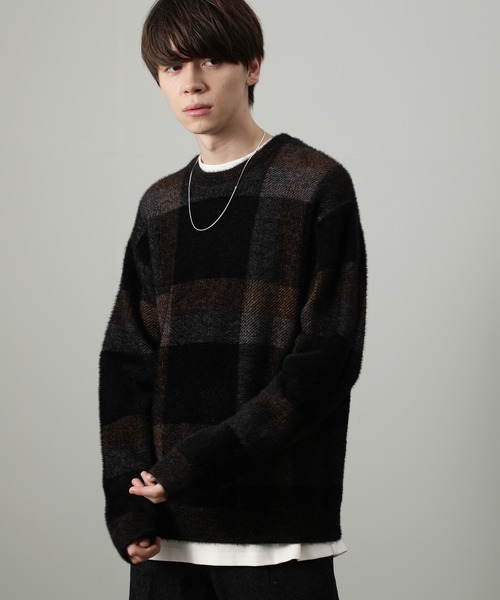 JUNRED（ジュンレッド）の「シャギーチェッククルーニット（ニット/セーター・メンズ・ブラック/ベージュ・M/L）」の18枚目の写真