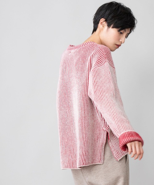 Munich（ミューニック）の「カーディガンステッチウールニット　クルーネックプルオーバー（ニット/セーター・レディース・ブラック/ブラウン/レッド/サックスブルー・FREE）」の5枚目の写真