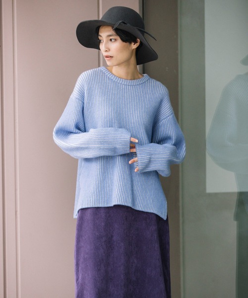 Munich（ミューニック）の「カーディガンステッチウールニット　クルーネックプルオーバー（ニット/セーター・レディース・ブラック/ブラウン/レッド/サックスブルー・FREE）」の10枚目の写真