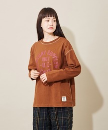 CUBE SUGAR（キューブシュガー）の「度詰め 天竺 ハードウォッシュ 配色 ステッチ クルーネック プルオーバー（Tシャツ/カットソー・レディース）」