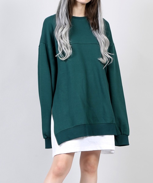 DING（ディング）の「DING/サイドジップフェイクレイヤードスウェット（スウェット・レディース・ブラック/グレー/グリーン・FREE）」の3枚目の写真