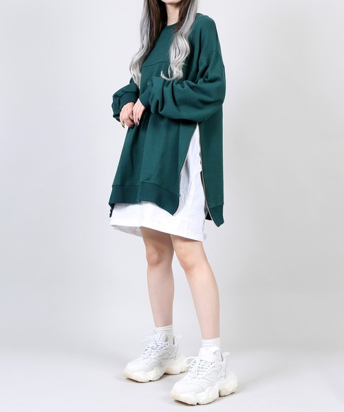DING（ディング）の「DING/サイドジップフェイクレイヤードスウェット（スウェット・レディース・ブラック/グレー/グリーン・FREE）」の4枚目の写真