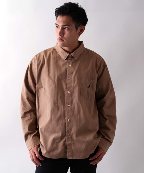 KANGOL(カンゴール)の「KANGOL/カンゴール 綿ツイル レギュラーカラーシャツ/大きいサイズ(シャツ/ブラウス・メンズ・ベージュ/ネイビー/ホワイト系その他/ブラウン系その他/ワイン/ブルー系その他/ホワイト/ブラック・2L/3L/5L/4L)」の2枚目の写真