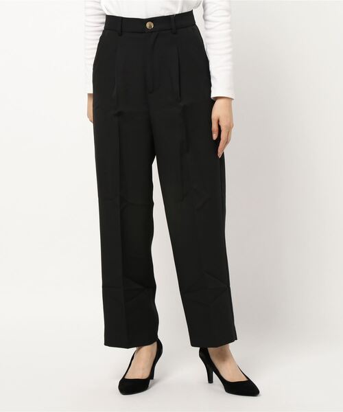 KOBE LETTUCE(コウベレタス)の「ハイウエストストレートタックパンツ(スラックス・レディース・ブラック/パープル/オリーブ/モカ/ブラック系その他/ブラウン系その他/グリーン系その他/パープル系その他/レッド系その他/レッド系その他2・1/2)」の2枚目の写真