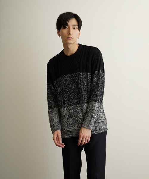 TONE SELECT GOODS(トーンセレクトグッズ)の「【TONE MEN'S】ケーブルクルーネックニット(BL)(ニット/セーター・メンズ・アイボリー/ホワイト系その他/ブラック/ブラック系その他/杢グレー/ベージュ系その他/パープル系その他/ワイン・MEDIUM/LARGE/X-LARGE)」の4枚目の写真