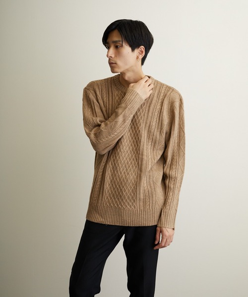TONE SELECT GOODS(トーンセレクトグッズ)の「【TONE MEN'S】ケーブルクルーネックニット(BL)(ニット/セーター・メンズ・アイボリー/ホワイト系その他/ブラック/ブラック系その他/杢グレー/ベージュ系その他/パープル系その他/ワイン・MEDIUM/LARGE/X-LARGE)」の6枚目の写真