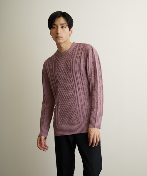 TONE SELECT GOODS(トーンセレクトグッズ)の「【TONE MEN'S】ケーブルクルーネックニット(BL)(ニット/セーター・メンズ・アイボリー/ホワイト系その他/ブラック/ブラック系その他/杢グレー/ベージュ系その他/パープル系その他/ワイン・MEDIUM/LARGE/X-LARGE)」の7枚目の写真