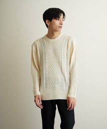 【TONE MEN'S】ケーブルクルーネックニット(BL)