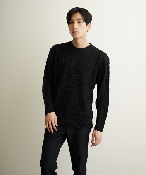 TONE SELECT GOODS(トーンセレクトグッズ)の「【TONE MEN'S】ケーブルクルーネックニット(BL)(ニット/セーター・メンズ・アイボリー/ホワイト系その他/ブラック/ブラック系その他/杢グレー/ベージュ系その他/パープル系その他/ワイン・MEDIUM/LARGE/X-LARGE)」の3枚目の写真
