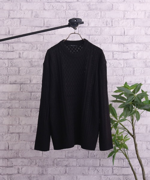 TONE SELECT GOODS(トーンセレクトグッズ)の「【TONE MEN'S】ケーブルクルーネックニット(BL)(ニット/セーター・メンズ・アイボリー/ホワイト系その他/ブラック/ブラック系その他/杢グレー/ベージュ系その他/パープル系その他/ワイン・MEDIUM/LARGE/X-LARGE)」の13枚目の写真