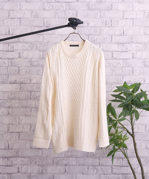 TONE SELECT GOODS(トーンセレクトグッズ)の「【TONE MEN'S】ケーブルクルーネックニット(BL)(ニット/セーター・メンズ・アイボリー/ホワイト系その他/ブラック/ブラック系その他/杢グレー/ベージュ系その他/パープル系その他/ワイン・MEDIUM/LARGE/X-LARGE)」の14枚目の写真