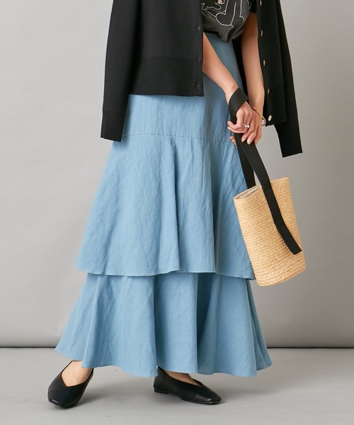 Omekashi(オメカシ)の「【新色:チャコールグレー】ティアードロングスカート(スカート・レディース・ブルー/ブラック/オフホワイト/チャコールグレー・FREE)」の12枚目の写真