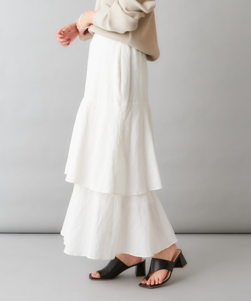 Omekashi(オメカシ)の「【新色:チャコールグレー】ティアードロングスカート(スカート・レディース・ブルー/ブラック/オフホワイト/チャコールグレー・FREE)」の5枚目の写真