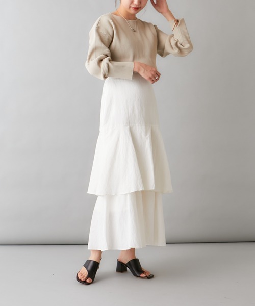 Omekashi(オメカシ)の「【新色:チャコールグレー】ティアードロングスカート(スカート・レディース・ブルー/ブラック/オフホワイト/チャコールグレー・FREE)」の6枚目の写真