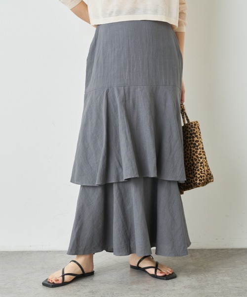 Omekashi(オメカシ)の「【新色:チャコールグレー】ティアードロングスカート(スカート・レディース・ブルー/ブラック/オフホワイト/チャコールグレー・FREE)」の14枚目の写真