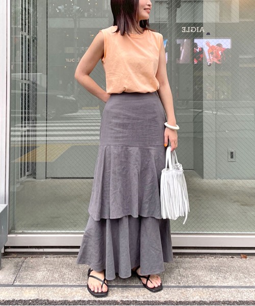 Omekashi(オメカシ)の「【新色:チャコールグレー】ティアードロングスカート(スカート・レディース・ブルー/ブラック/オフホワイト/チャコールグレー・FREE)」の18枚目の写真