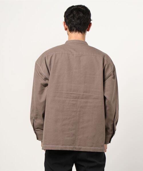 make a ray!（メイク ア レイ！）の「ステッチ バンドカラー シャツ ビッグシルエット 長袖シャツ/ライトシャツジャケット（シャツ/ブラウス・メンズ・ブラック/ブラウン/ベージュ・M/L/XL）」の5枚目の写真