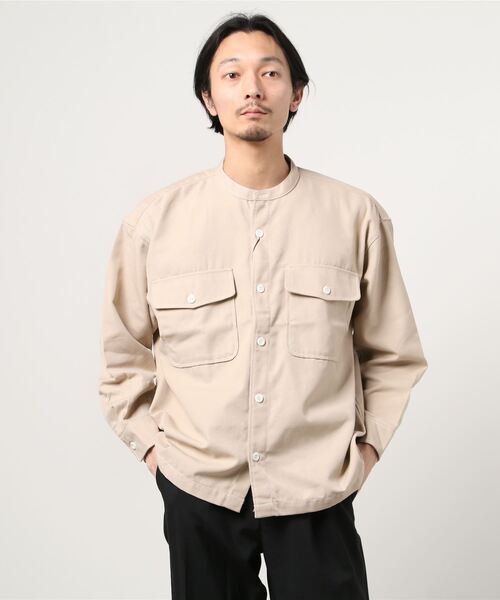 make a ray!（メイク ア レイ！）の「ステッチ バンドカラー シャツ ビッグシルエット 長袖シャツ/ライトシャツジャケット（シャツ/ブラウス・メンズ・ブラック/ブラウン/ベージュ・M/L/XL）」の4枚目の写真