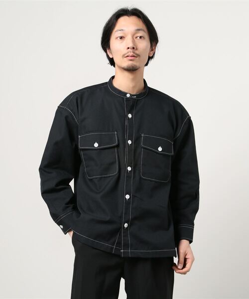 make a ray!（メイク ア レイ！）の「ステッチ バンドカラー シャツ ビッグシルエット 長袖シャツ/ライトシャツジャケット（シャツ/ブラウス・メンズ・ブラック/ブラウン/ベージュ・M/L/XL）」の7枚目の写真