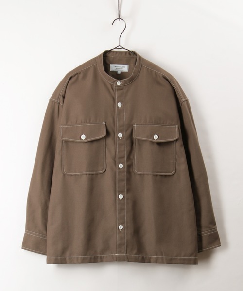 make a ray!（メイク ア レイ！）の「ステッチ バンドカラー シャツ ビッグシルエット 長袖シャツ/ライトシャツジャケット（シャツ/ブラウス・メンズ・ブラック/ブラウン/ベージュ・M/L/XL）」の10枚目の写真